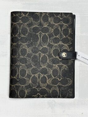 Coach Loved Leather Notebook Signature Canvas Planner Organizer Black Brown NWT